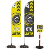ReklamEdiyoruz Oto Lastik Temalı 2 Adet Yelken Bayrak ve 1 Bariyer Duba Takımı