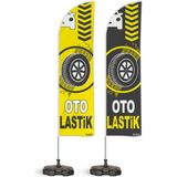 ReklamEdiyoruz Oto Lastik Temalı Yelken Bayrak Takımı Gri Sarı 2 Adet