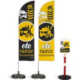 ReklamEdiyoruz Oto Tamir Temalı 2 Adet Yelken Bayrak ve 1 Bariyer Duba Takımı