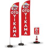 ReklamEdiyoruz Oto Yıkama Temalı 2 Adet Yelken Bayrak - 1 Adet Reklam Duba Paketi