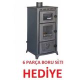 Rekor Lima Mat Siyah Ateş Tuğlalı Kuzine Camlı Döküm Soba Fırınlı Soba Odun Kömür Sobası