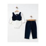 Rekormoda Bebek Erkek Takım 2'li Papyonlu Şık Body Pantolon 3-12 Ay Lacivert