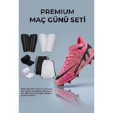rekorsport Çocuk ve Yetişkin Pembe Krampon Futbol Seti 4'lü (28-47 Numara) - Krampon, Tekmelik, Konç, Çanta Maç Kombini