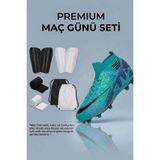 rekorsport Çocuk ve Yetişkin Turkuaz Krampon Futbol Seti 4'lü (28-47 Numara) - Krampon, Tekmelik, Konç, Çanta Maç Kombini
