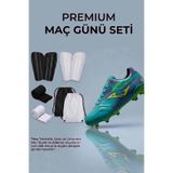 rekorsport Krampon Futbol Seti -Turkuaz Krampon Karma Renkli Yardımcı Ekipman Tekmelik,Konç, Çanta 4'lü Set