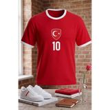 rekorsport Milli Takım Türkiye Baskılı Kırmızı Beyaz-Siyah Tişört - 10 Numara Göğüs Logolu Sırtı Türkiye Yazılı Spor T-Shirt