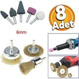 Rekotools-8 Parça Mini Taşlama ve Tel Fırça Seti 6 mm Şaftlı