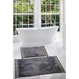 Relax Antrasit 60X100 + 50X60 Cm 2Li Koseli Ponpon Sacakli Banyo Halisi Paspasi Seti Kaymaz Tabanli