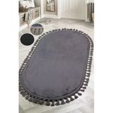Relax Antrasit Oval Leke Tutmaz Yıkanabilir Kaymaz Ponpon Saçaklı Püsküllü Peluş Mutfak Halısı
