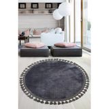 Relax Antrasit Yuvarlak 150X150 Cm Ponpon Sacakli Kaymaz Tabanli Makinede Yikanabilir Banyo Paspasi