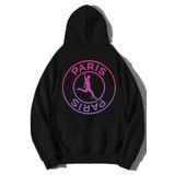 Relax family xf Erkek Kapüşonlu Sweatshirt Paris Sırt Baskı Siyah