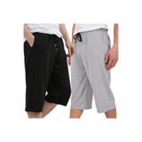 Relax family xf Erkek Siyah Gri 2'li Set Uzun Penye Şort & Bermuda Kapri Yazlık Pamuklu Slim Fit