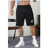 Relax family xf Erkek Siyah Penye Şort & Bermuda Kapri Yazlık Pamuklu Slim Fit Baskılı