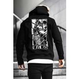 Relax Family xf Şardonlu Kumaş Skull Sırt Baskı Siyah Kapüşonlu Erkek Sweatshirt