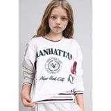 Relax Fıt Bisiklet Yaka Baskılı Kalın Sweatshirt Kız Çocuk