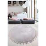 Relax Gri Yuvarlak 150X150 Cm Ponpon Sacakli Kaymaz Tabanli Makinede Yikanabilir Banyo Paspasi