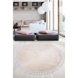 Relax Krem Yuvarlak 150X150 Cm Ponpon Sacakli Kaymaz Tabanli Makinede Yikanabilir Banyo Paspasi
