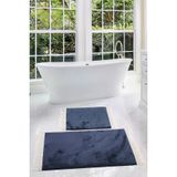 Relax Lacivert 60X100 + 50X60 Cm 2Li Koseli Ponpon Sacakli Banyo Halisi Paspasi Seti Kaymaz Tabanli