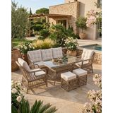 Relax Rattan Bahçe Balkon Masa Takımı (3-1-1) Puflu Açık Kahve - Cappuccino - Krem