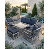 Relax Rattan Bahçe Balkon Masa Takımı (3-1-1) Puflu Gri-Antrasit Minder - Gri - Antrasit