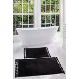 Relax Siyah 60X100 + 50X60 Cm 2Li Koseli Ponpon Sacakli Banyo Halisi Paspasi Seti Kaymaz Tabanli