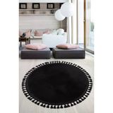 Relax Siyah Yuvarlak 120X120 Cm Ponpon Sacakli Kaymaz Tabanli Makinede Yikanabilir Banyo Paspasi