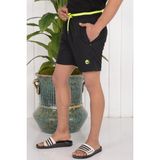 Relax Time Erkek Siyah-Neon Sarı Garnili Nakışlı Havuz-Deniz Şortu - 3XL - 0TB-Siyah