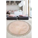 Relax Vizon Yuvarlak 120X120 Cm Ponpon Sacakli Kaymaz Tabanli Makinede Yikanabilir Banyo Paspasi