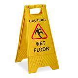 Relaxdays Dikkat Kayma Tehlikesi Standı, İngilizce, Uyarı Levhası Caution Wet Floor, 2 Tarafı Yazılı, Katlanabilir, Sarı, 1 Adet