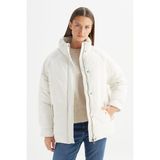 Relaxed Fit Geniş Kesim Dik Yaka Kapitone Detaylı Ekru Ince Mont - XS
