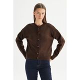 Relaxed Fit Geniş Kesim Düğmeli Kahverengi Triko Hırka - XS