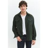 Relaxed Fit Haki Erkek Kadife Gömlek - XL - Yeşil