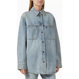 Relaxed Fit Kadın Denim Gömlek, Kumaş ve Vintage Yıkama - Açık Mavi - XS
