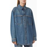 Relaxed Fit Kadın Denim Gömlek, Kumaş ve Vintage Yıkama - Mavi