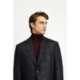 Relaxed Fit Rahat Kesim Ekose Yünlü Ceket - Koyu Antrasit - 58