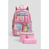 Relaxion 1395 Kore Tarzı Unisex Çocuk Üçlü Set Ilkokul Sırt Çantası - NKT02207-PEMBE-TEKEBAT
