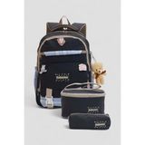 Relaxion 1396 Kore Tarzı Unisex Çocuk Üçlü Set Ilkokul Sırt Çantası - NKT02206-SIYAH-MOR-TEKEBAT - Siyah - Mor