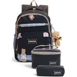 Relaxion 2144-1396 Kore Tarzı Unisex Çocuk Üçlü Set Ilkokul Sırt Çantası - NKT02144-SIYAH-MOR-TEKEBAT - Siyah - Mor