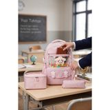 Relaxion 3'lü Set Çocuk Ilkokul Çantası Kalemlik Beslenme Çantası Sırt Okul Çantası RLX-1940 - Açık Pembe