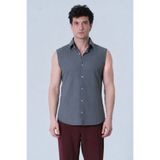 RELAXL %100 Pamuk Kolsuz Erkek Gömlek Ceket Altına Uygun Yazlık Koyu Gri 2XS-10XL