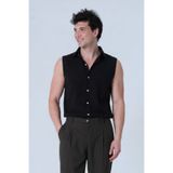 RELAXL 2XS-10XL Kolsuz Erkek Gömlek Yazlık Smart Casual Siyah Gömlek