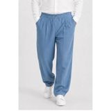 RELAXL Yazlık %100 Pamuk Çımalı Bol Paça Erkek Baggy Pantolon İndigo Mavi