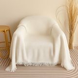 Rell Home Pamuklu Dokulu Ekru Koltuk Şalı 170X220 cm – Saçaklı Tv Battaniyesi & Dekoratif Koltuk Örtüsü - 170 x 170 cm - Beyaz - Ekru