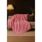 Rell Home Pamuklu Dokulu Ekru Koltuk Şalı 170X220 cm – Saçaklı Tv Battaniyesi & Dekoratif Koltuk Örtüsü - 170 x 220 cm - Açık Pembe