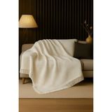 Rell Home Pamuklu Dokulu Ekru Koltuk Şalı 170X220 cm – Saçaklı Tv Battaniyesi & Dekoratif Koltuk Örtüsü - 170 x 220 cm - Beyaz - Ekru