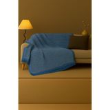 Rell Home Pamuklu Dokulu Ekru Koltuk Şalı 170X220 cm – Saçaklı Tv Battaniyesi & Dekoratif Koltuk Örtüsü - 170 x 220 cm - Mavi - Antrasit