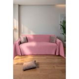 Rell Home Pamuklu Dokulu Ekru Koltuk Şalı 170X220 cm – Saçaklı Tv Battaniyesi & Dekoratif Koltuk Örtüsü - 170 x 300 cm - Toz Pembe