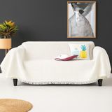 Rell Home Pamuklu Dokulu Ekru Koltuk Şalı 170X220 cm – Saçaklı Tv Battaniyesi & Dekoratif Koltuk Örtüsü - 170 x 350 cm - Beyaz - Ekru