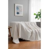 Rell Home Pamuklu Dokulu Koltuk Şalı 170X220 cm – Saçaklı Tv Battaniyesi & Dekoratif Koltuk Örtüsü - 170 x 220 cm - Beyaz - Ekru