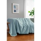 Rell Home Pamuklu Dokulu Koltuk Şalı 170X220 cm – Saçaklı Tv Battaniyesi & Dekoratif Koltuk Örtüsü - 170 x 350 cm - Bebe Mavisi